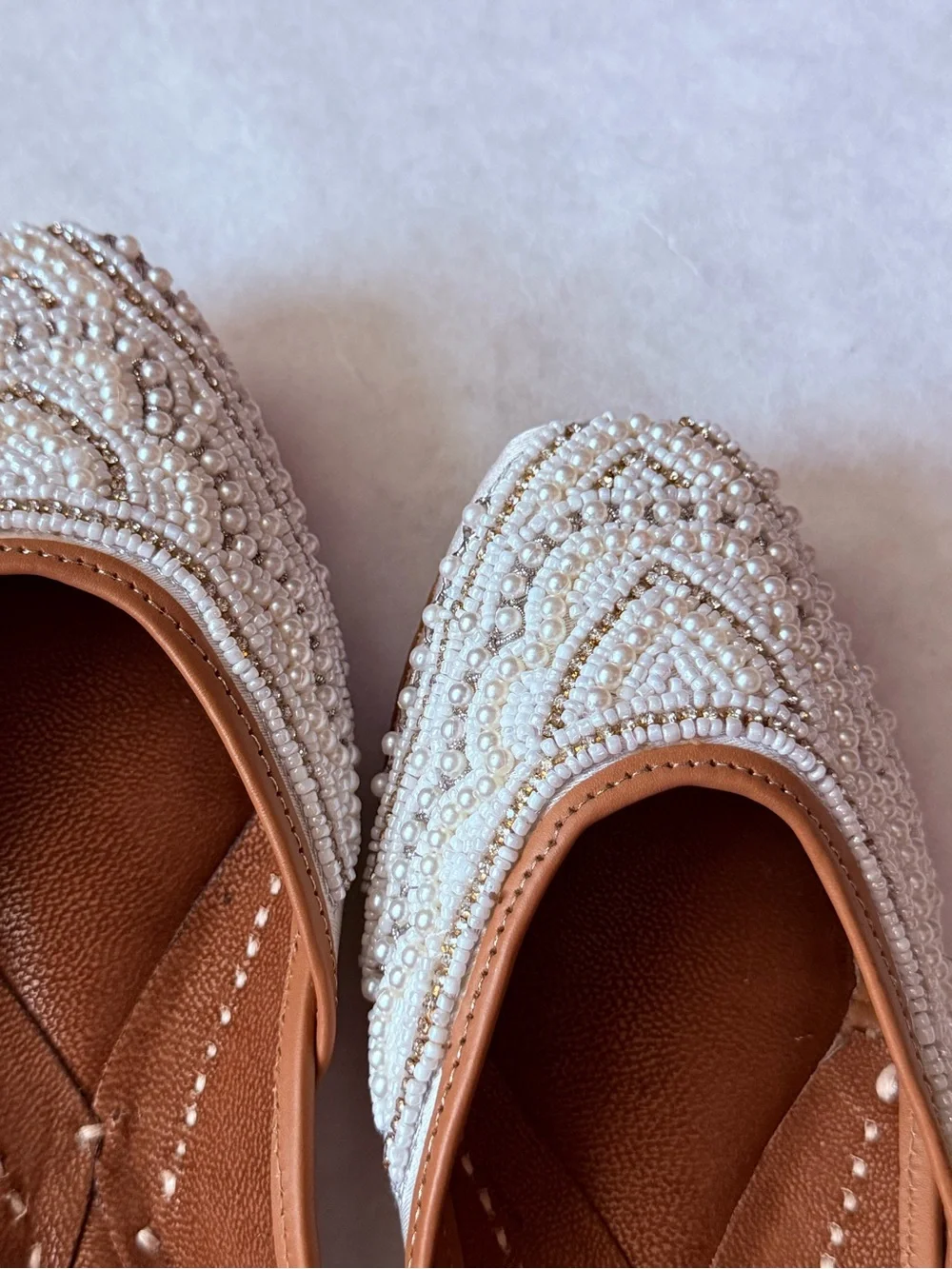 Embellished Cream Beaded Jutti Flats